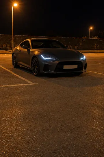 Cupê cinza, estacionamento à noite